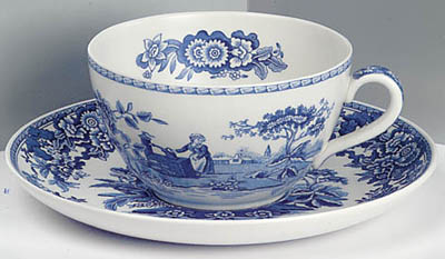 Cup and Saucer Cappuccino Girl at Well